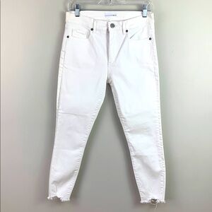 Loft Frayed High Rise Skinny Crop Jeans in White